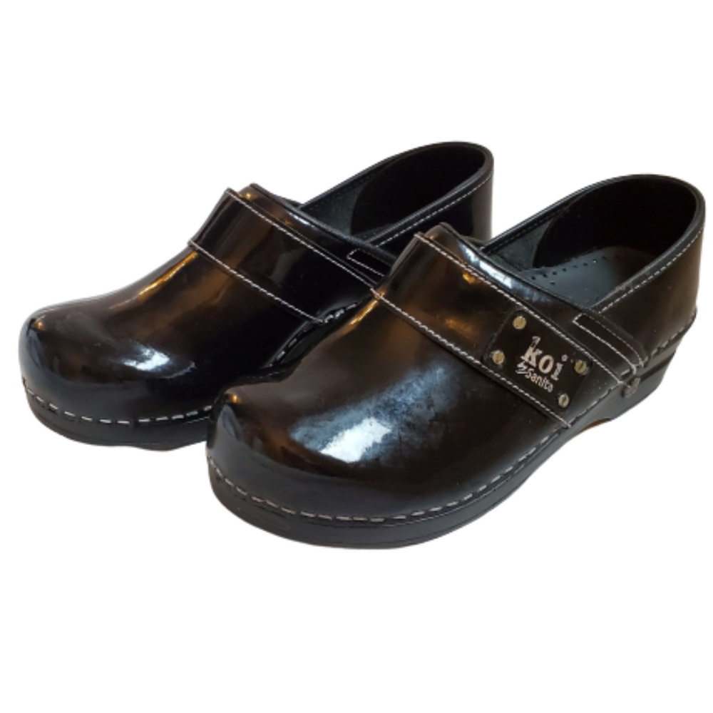 koi by Sanita Black Patent Leather Clogs
